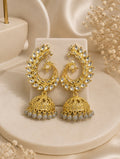 Grey Kundan Peacock Jhumka Earrings