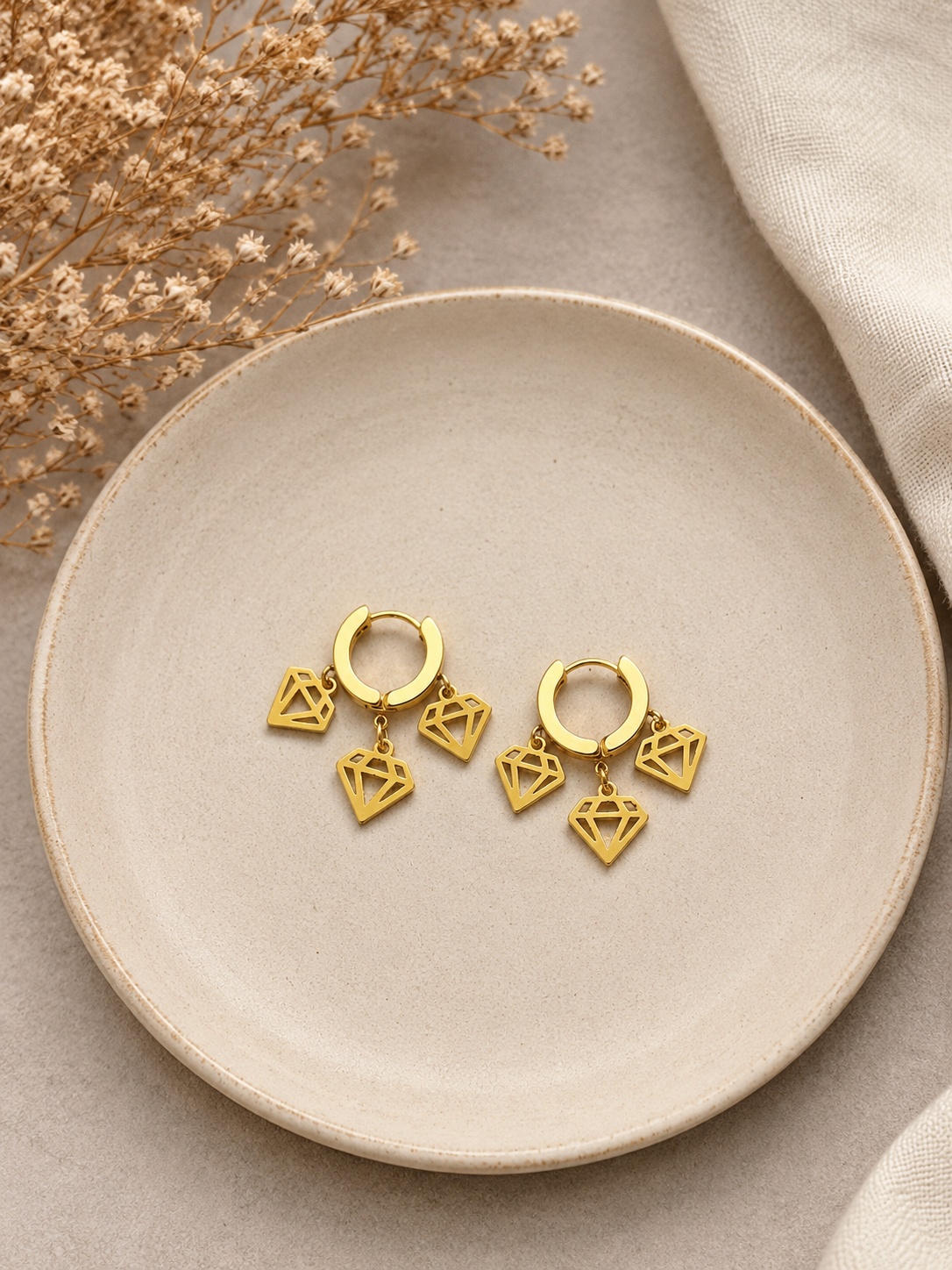 Twin Diamond Charm Earrings