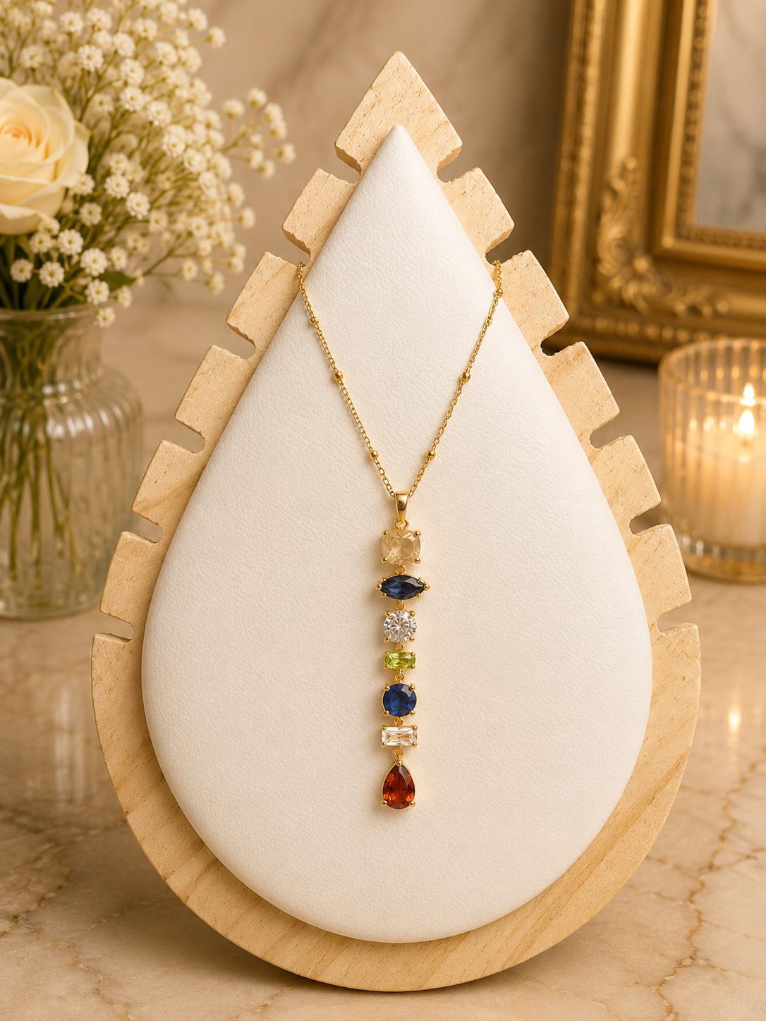 Multi-Gem Cascade Necklace