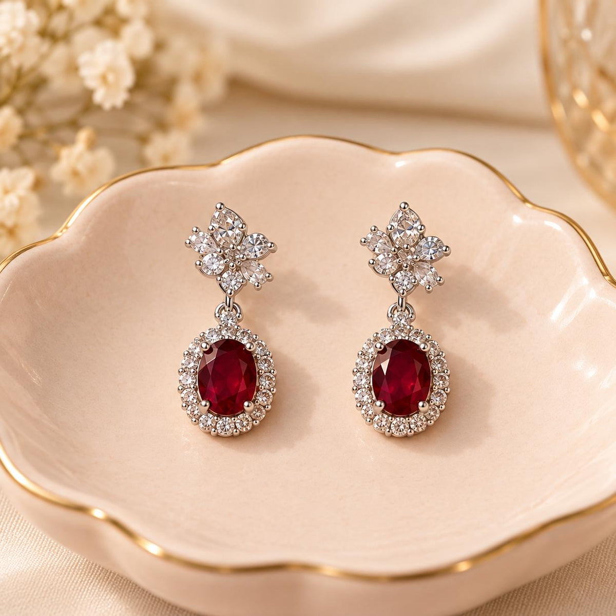 Ruby Royale Halo Drop Earrings ❤️