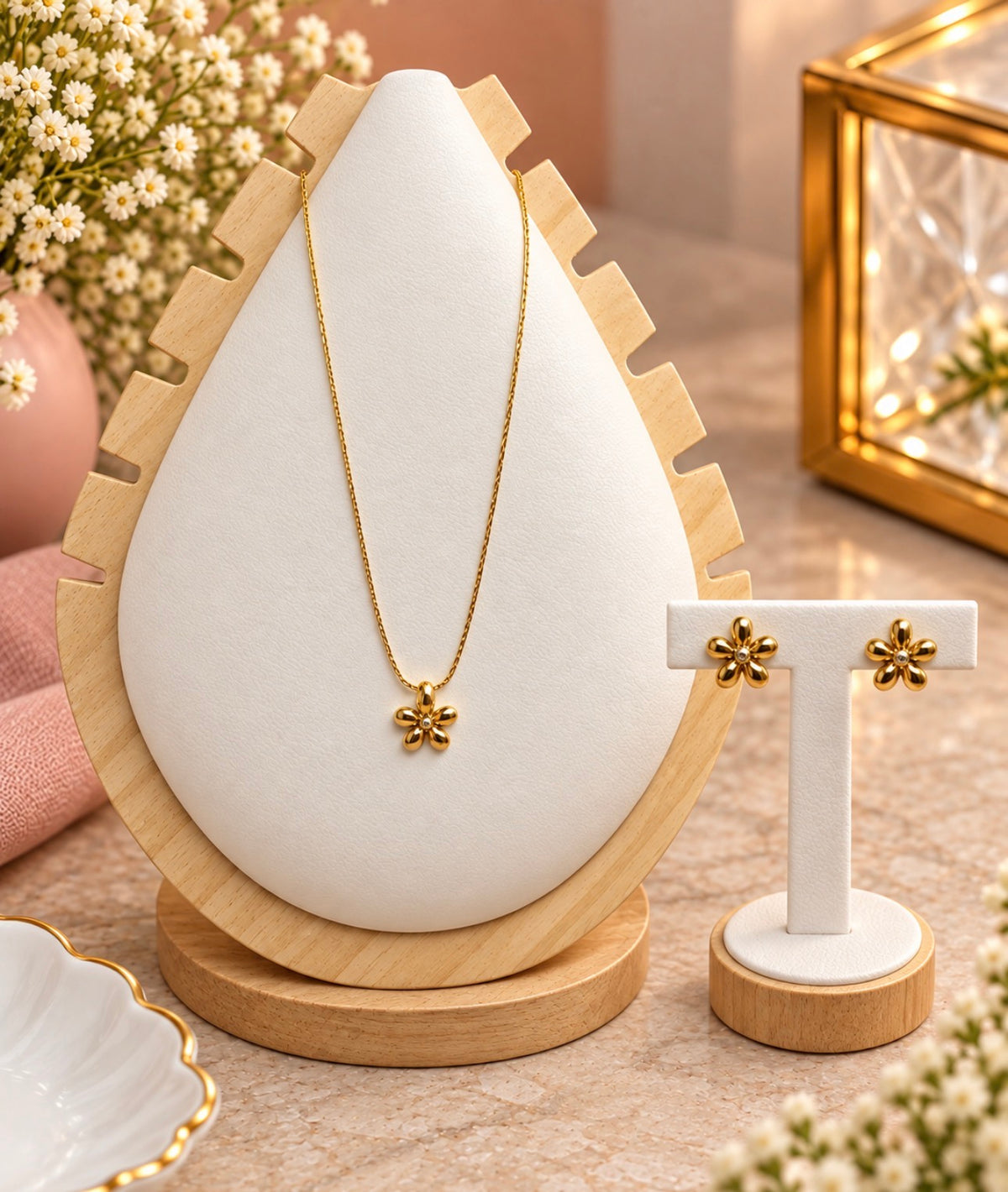 Golden Bloom Necklace & Earring Set