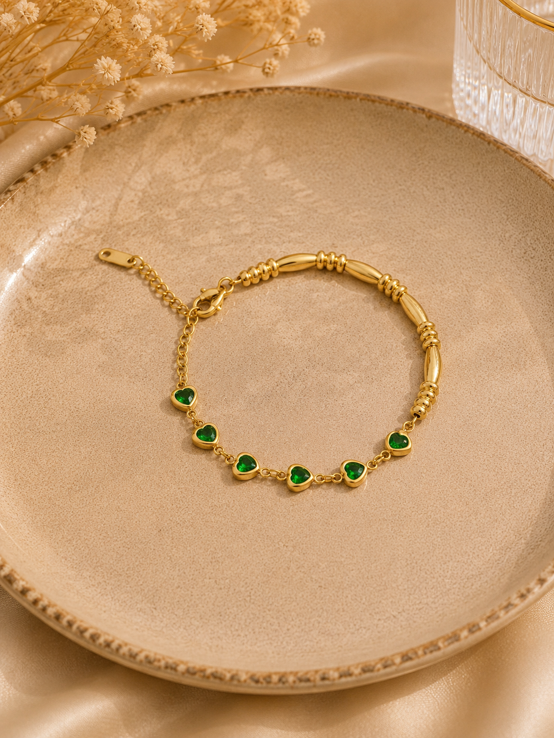 Emerald Heart Half Bangle Bracelet