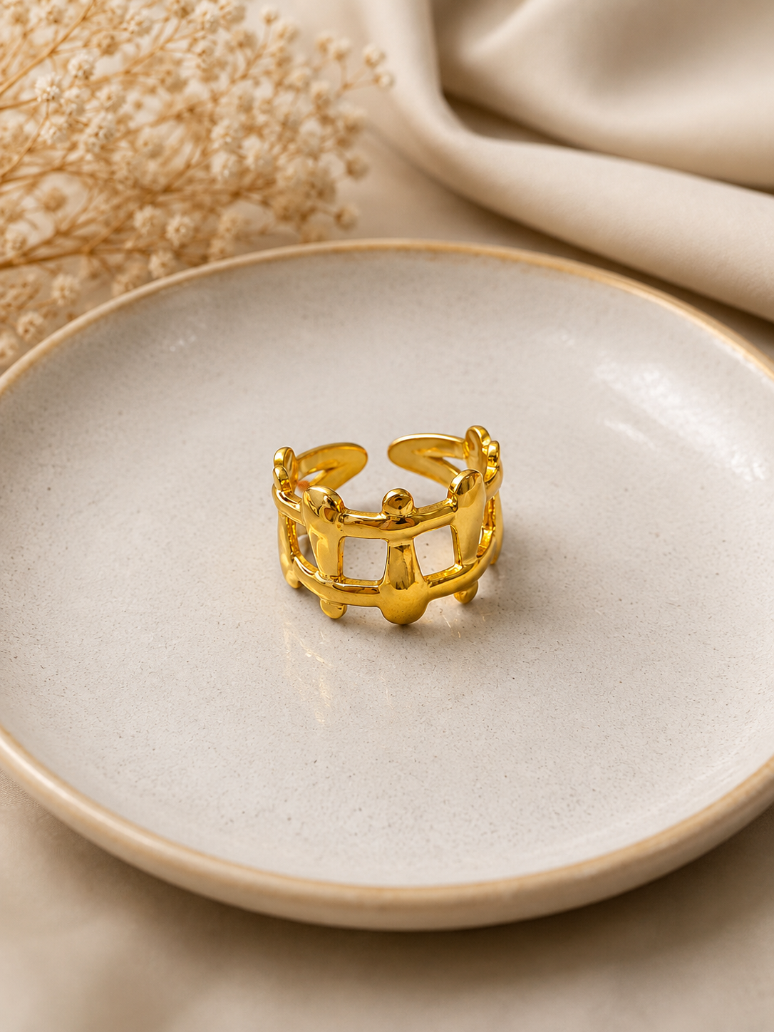 Golden Geometric Cuff Ring