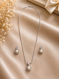 Classic Pearl CZ Pendant & Earrings Set