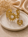 Sunflower Open Cuff Bracelet with Ring