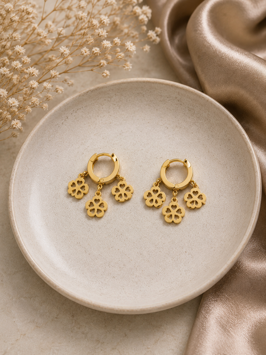 Triple Clover Charm Earrings