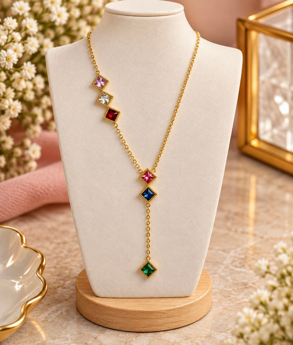 Rainbow Gemstone Drop Necklace