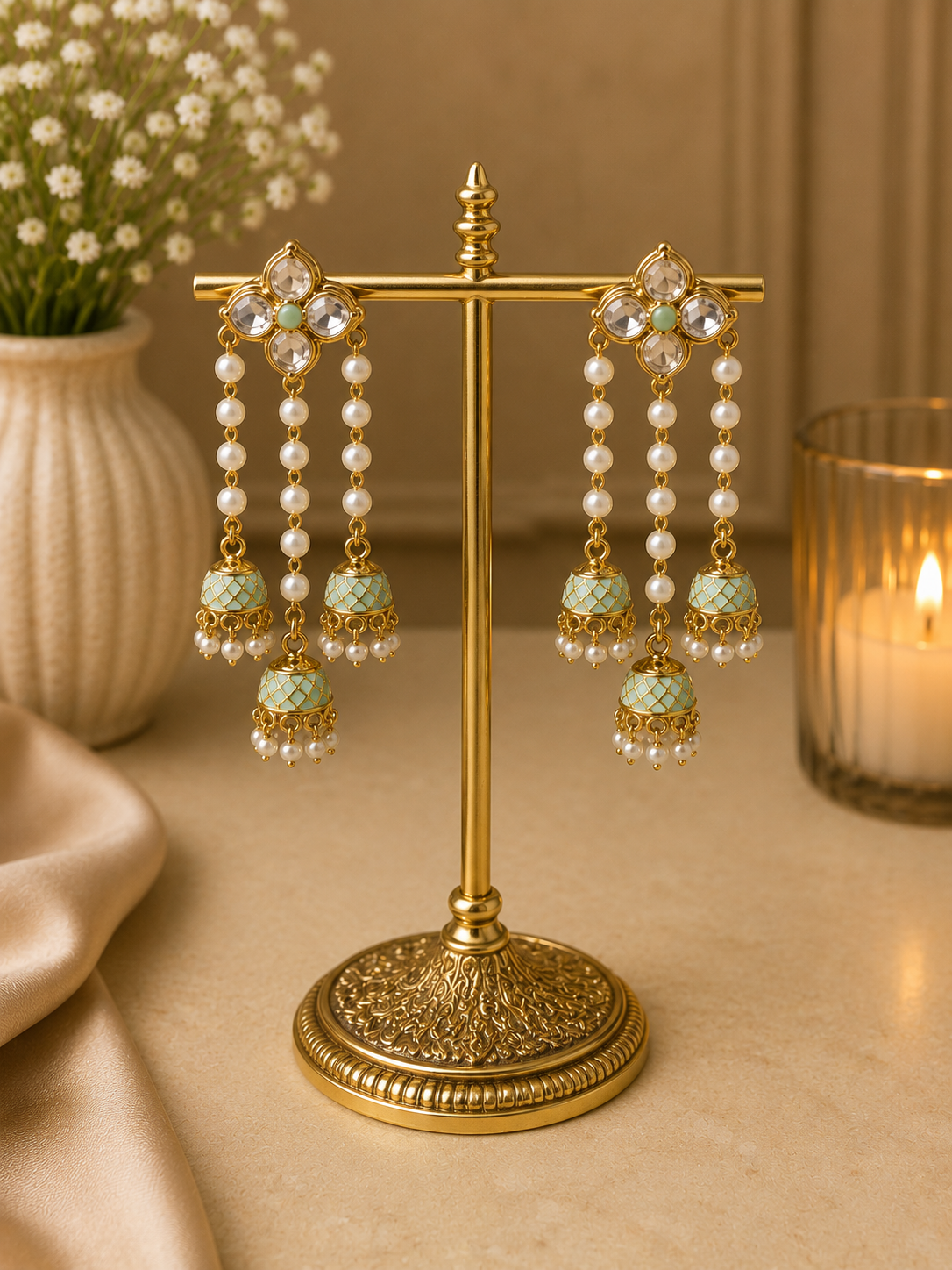Mint Pearl Tassel Earrings