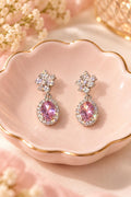 Blush Pink Crystal Halo Drop Earrings 🌸