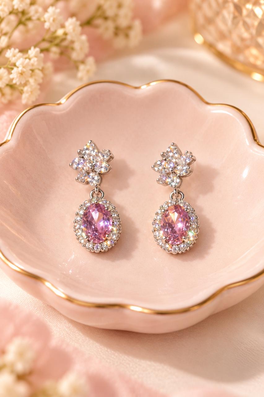 Blush Pink Crystal Halo Drop Earrings 🌸
