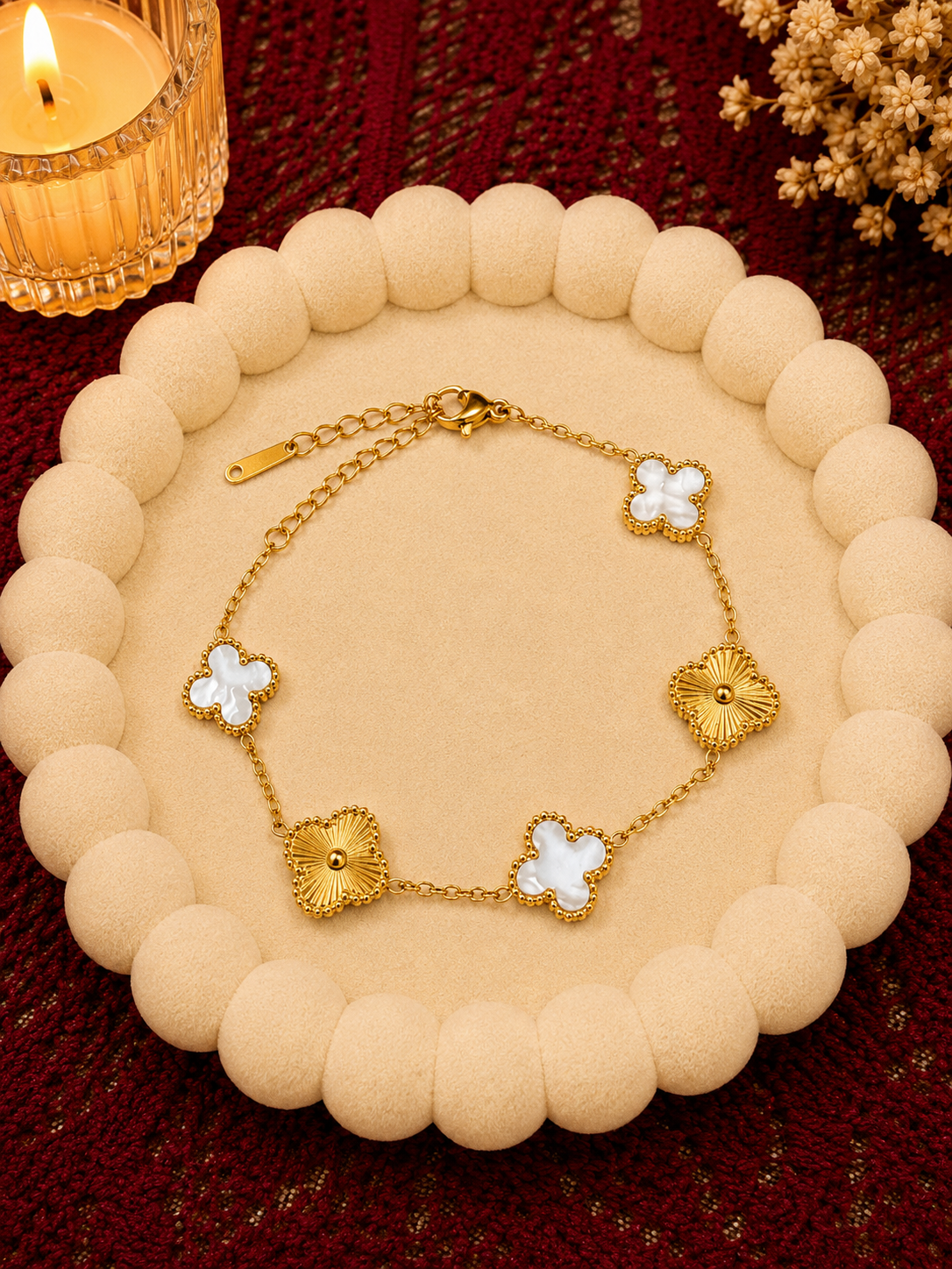 Mother of Pearl and Textured Clover Bracelet
