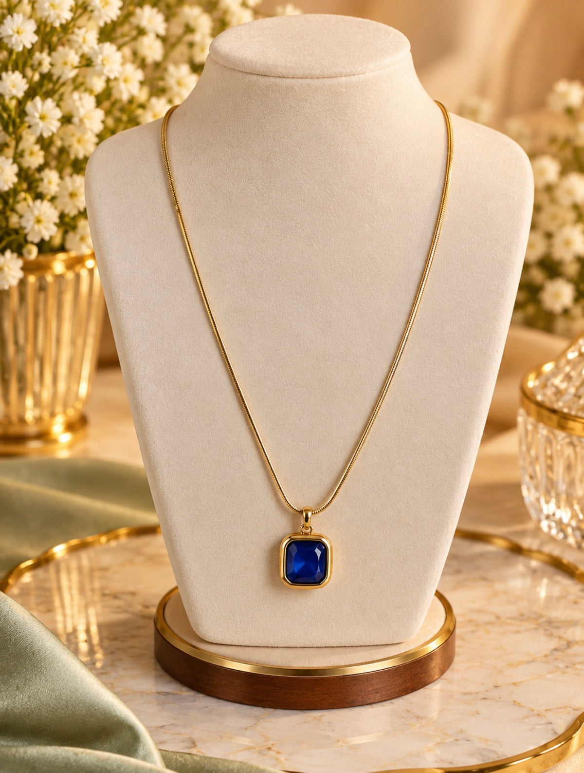 Royal Blue Cushion Pendant Necklace