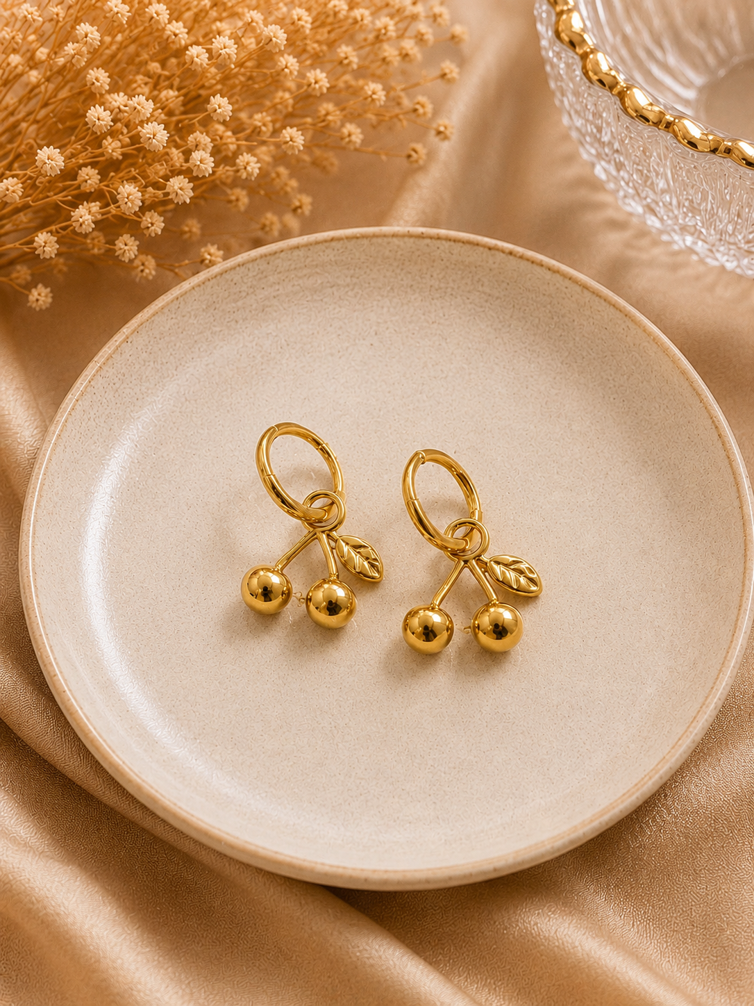 Golden Cherry Drop Earrings