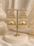 Pink Kundan Triangle Jhumka Earrings