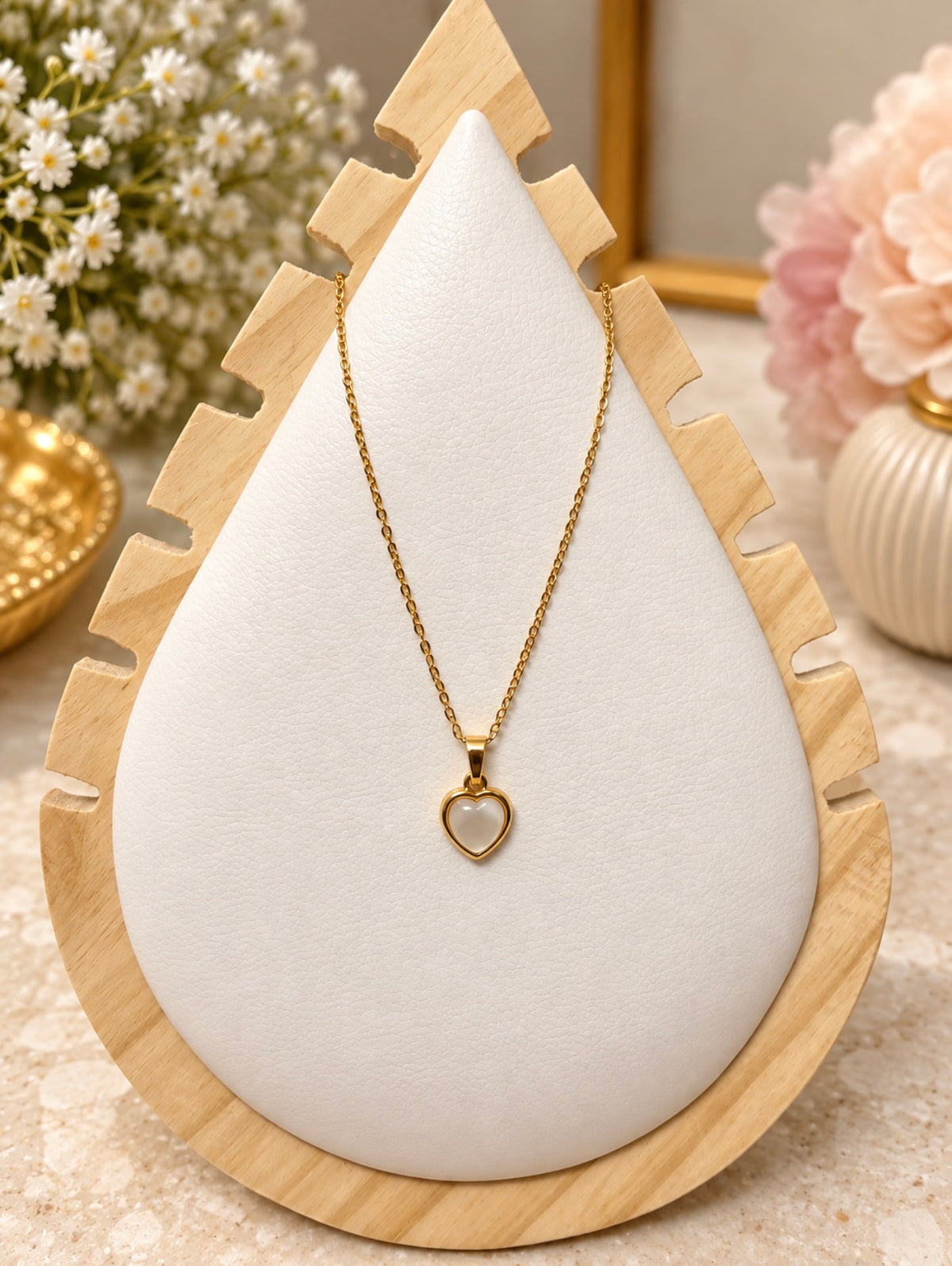 Golden Heart Pearl Necklace