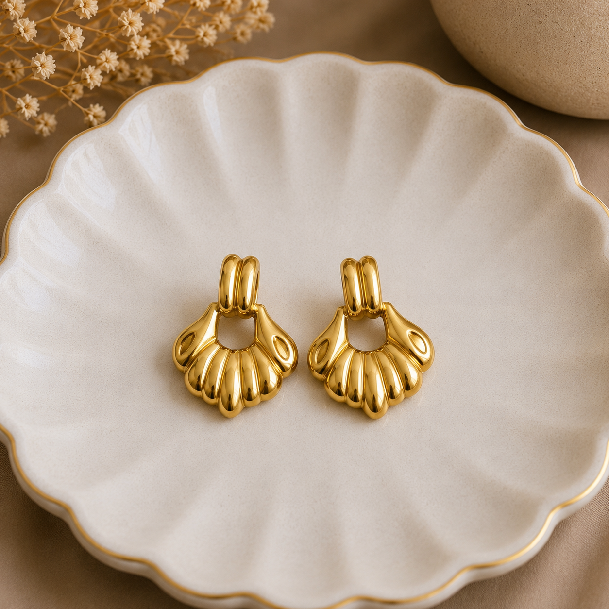 Golden Shell Drop Stud Earrings