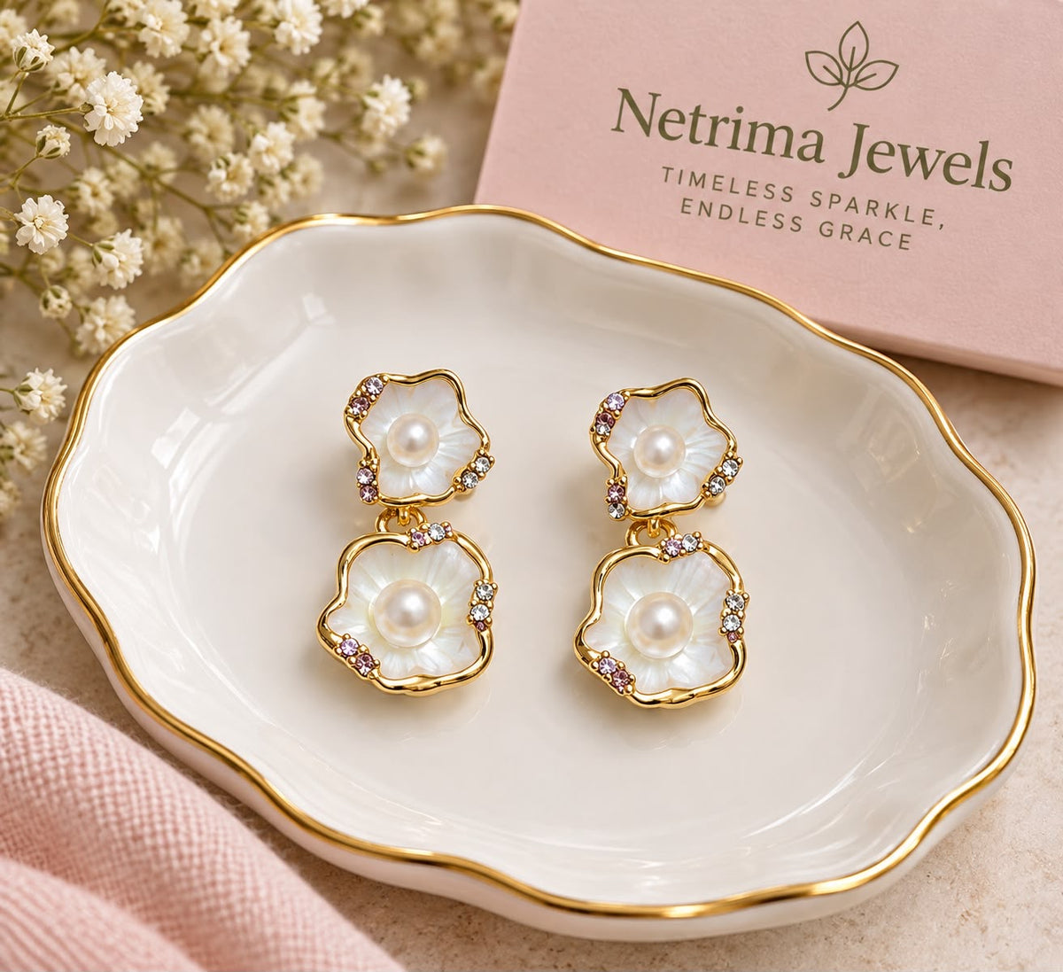 Mother of Pearl Bloom Drop Earrings