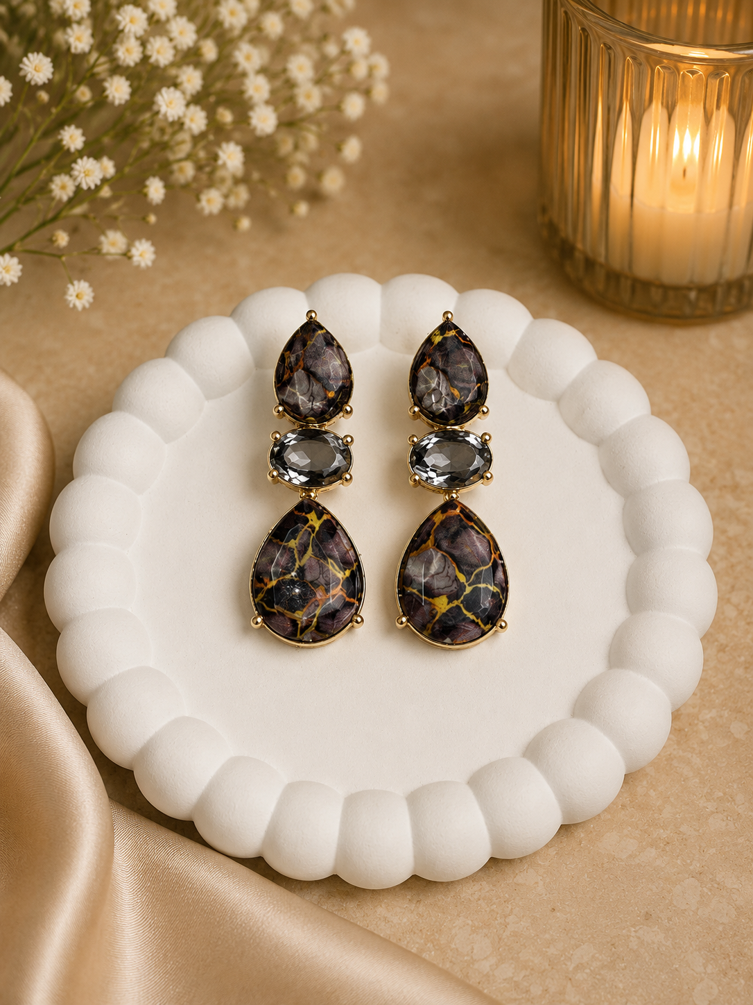 Midnight Marble Drop Earrings