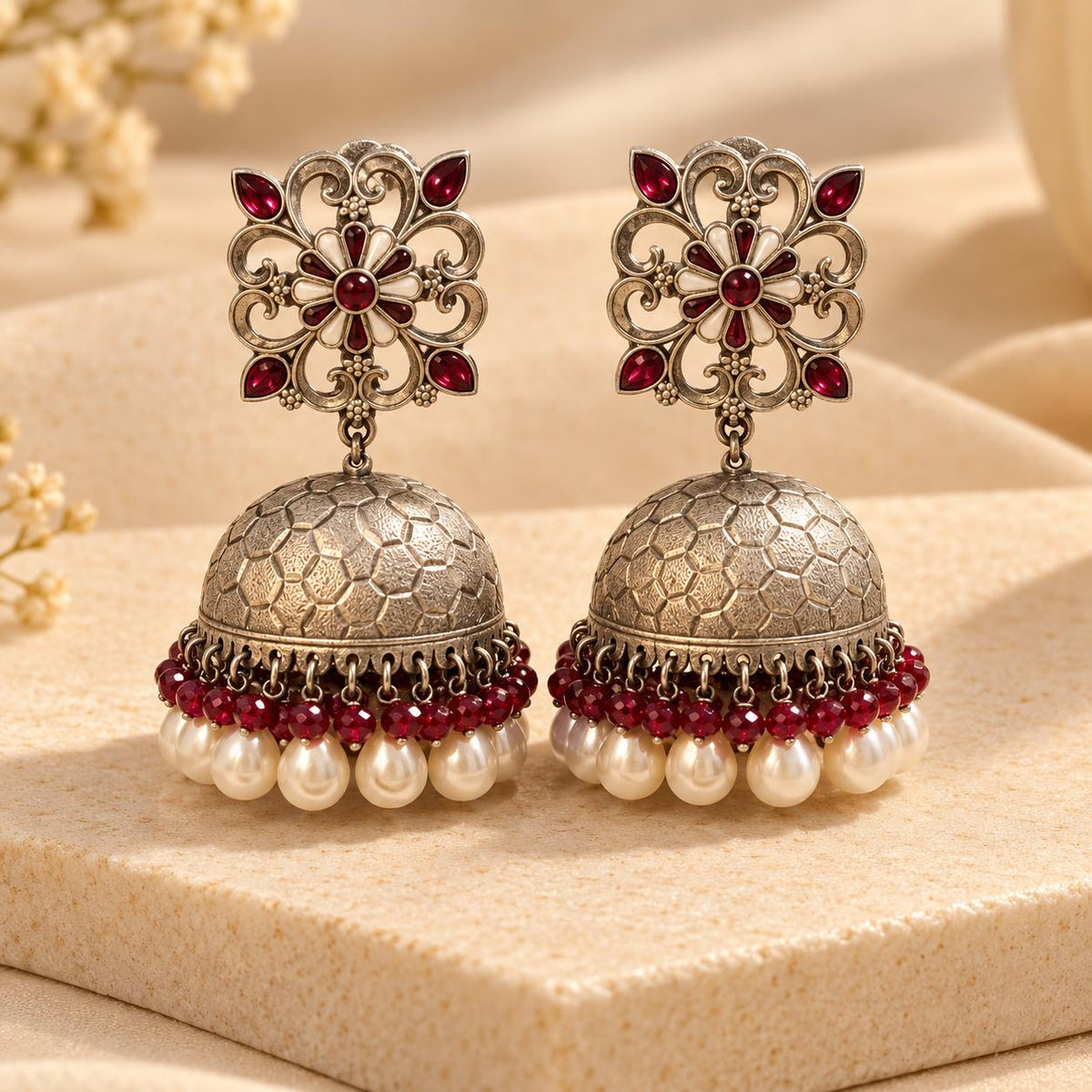 Ruby Royale Pearl Jhumkas
