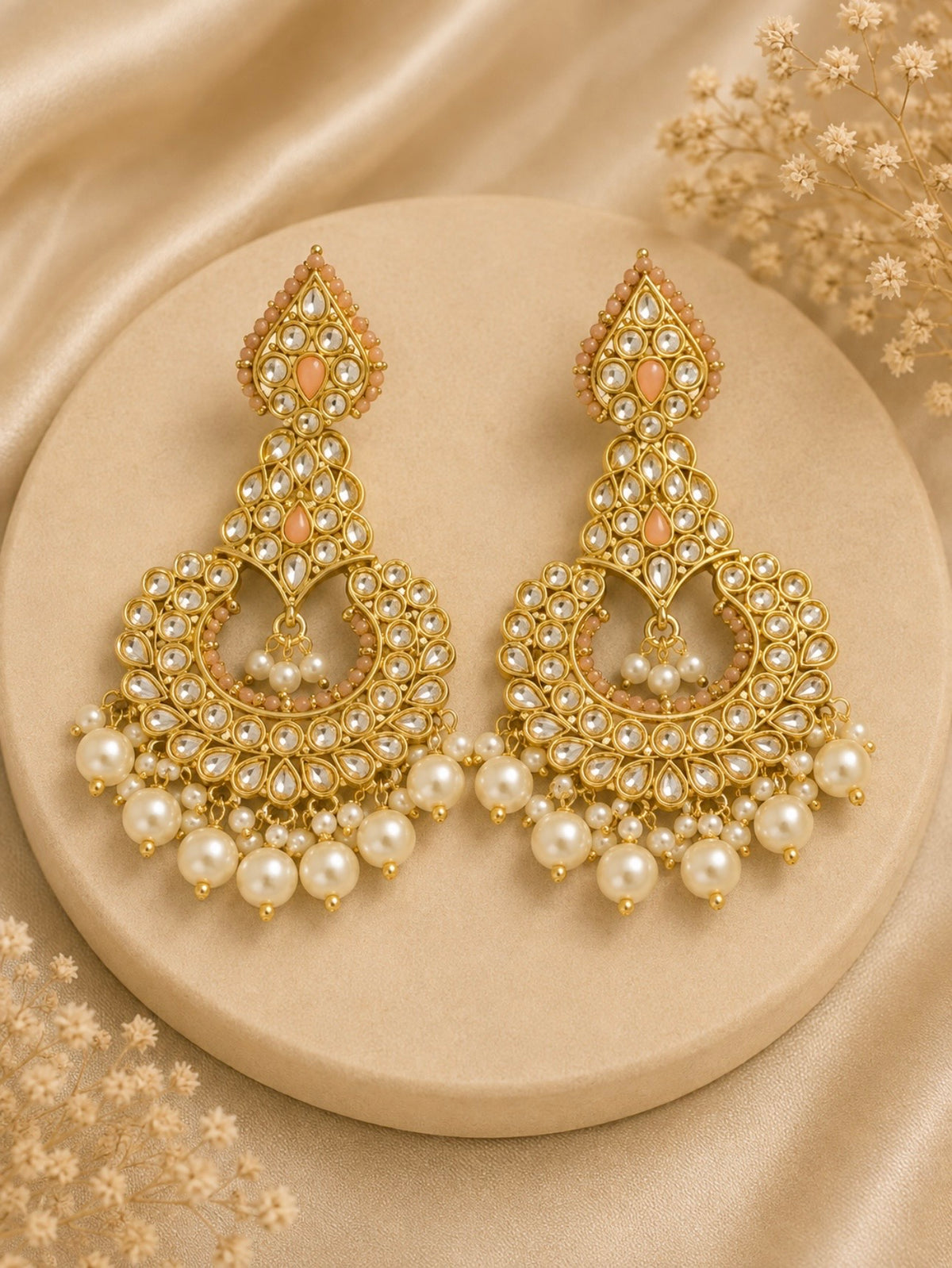 Royal Kundan Pearl Chandbali Earrings