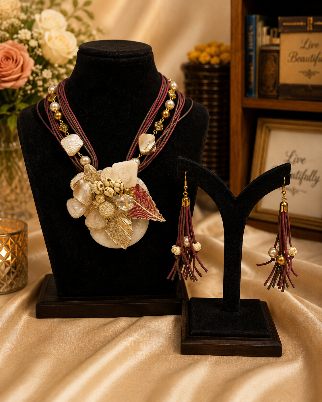 Burgundy Bloom Statement Set