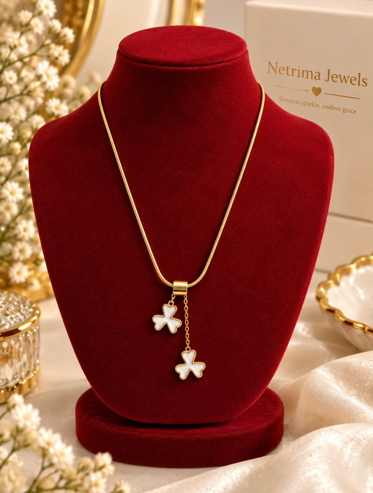 Double Clover Drop Necklace