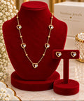 Golden Heart Crystal Necklace & Earrings Set