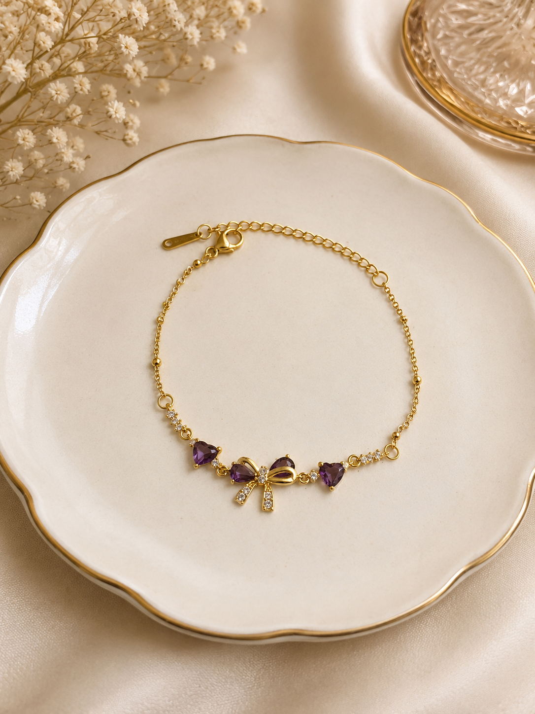 Amethyst Bow Charm Bracelet