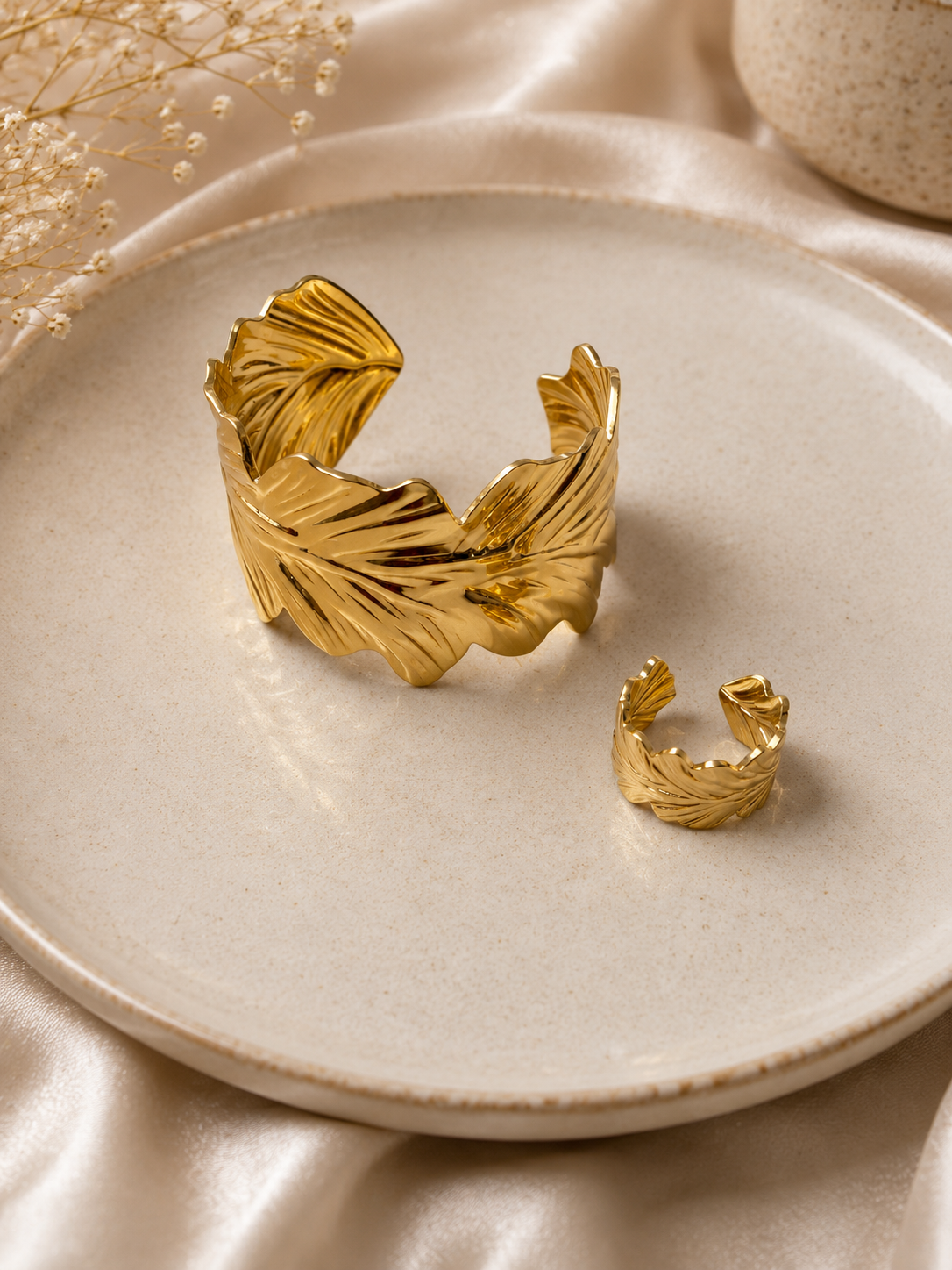 Golden Leaf Cuff Set