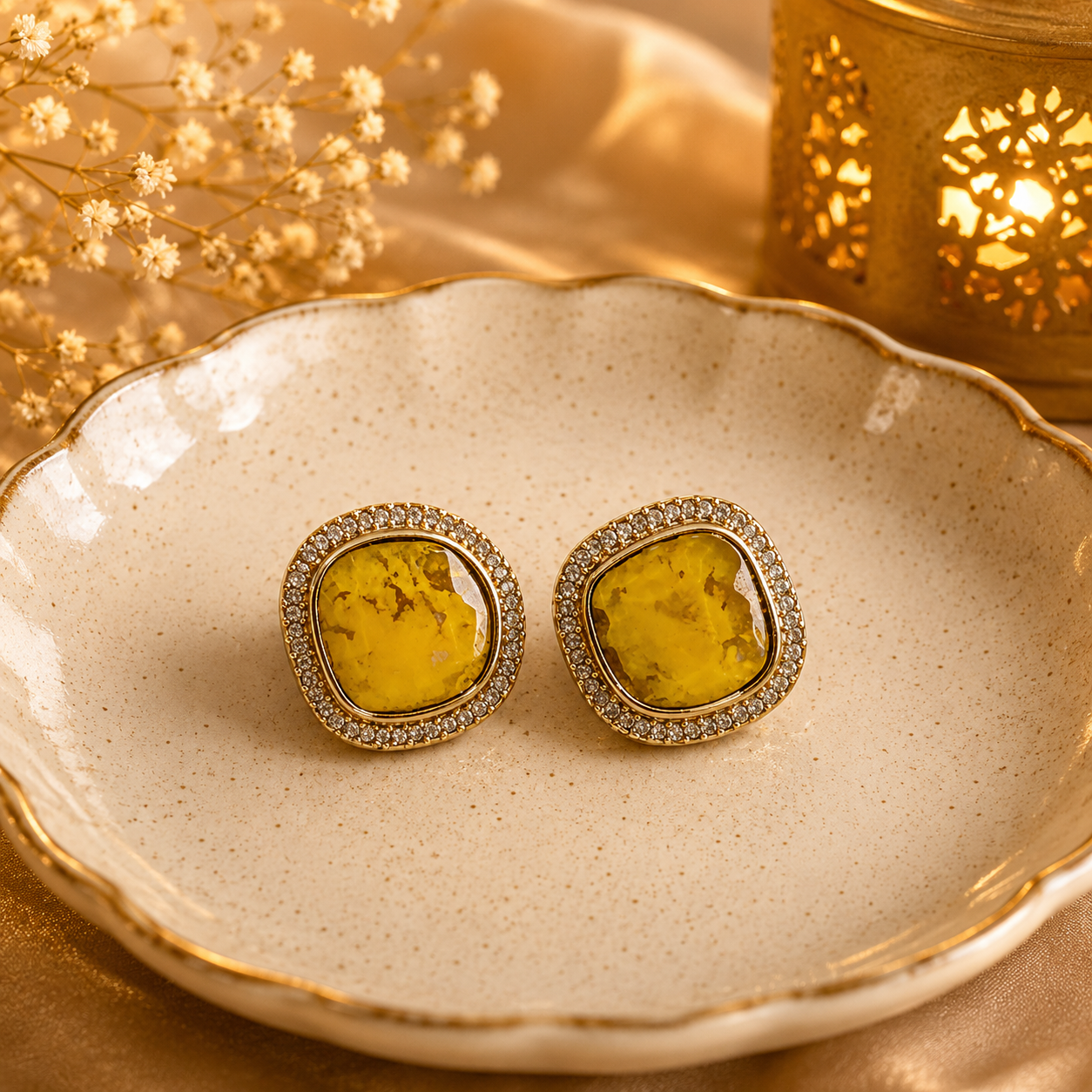 Golden Citrine Halo Studs