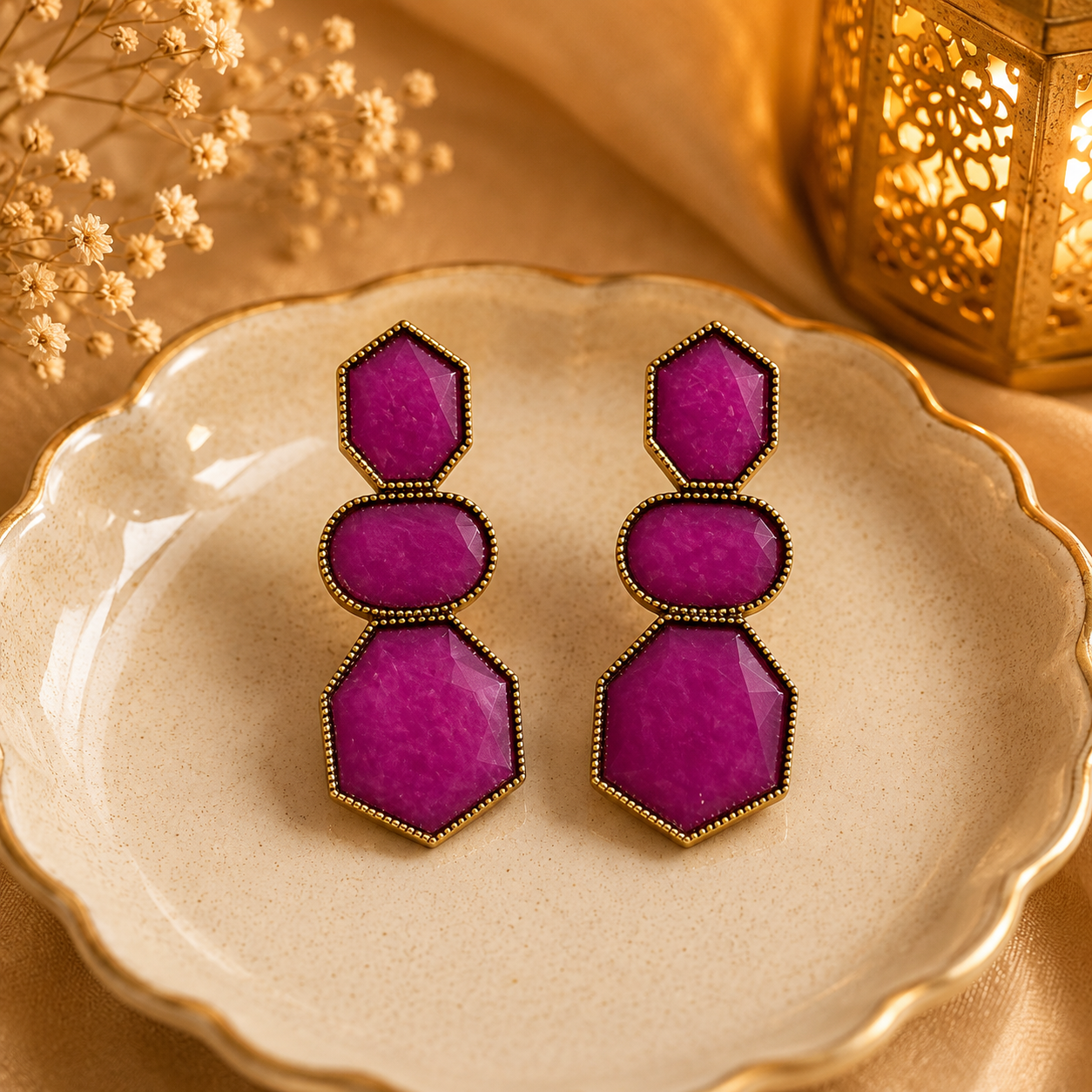 Fuchsia Geo Luxe Earrings