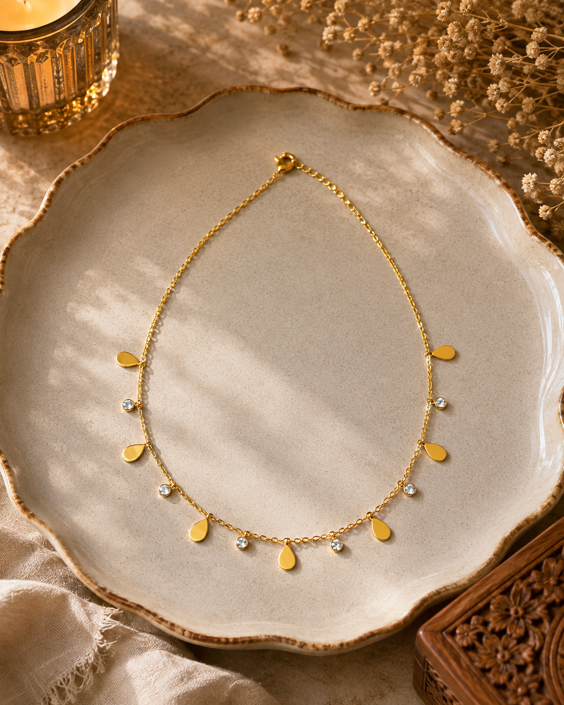 Golden Teardrop Charm Necklace